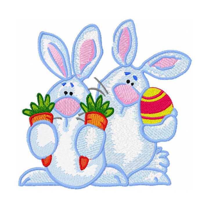 Two Bunnies with easter gifts embroidery design - Embroidery Design