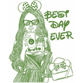 Modern girl mickey style one colored embroidery design - Embroidery Design