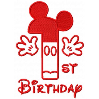 First birthday Mickey red color embroidery design - Embroidery Design