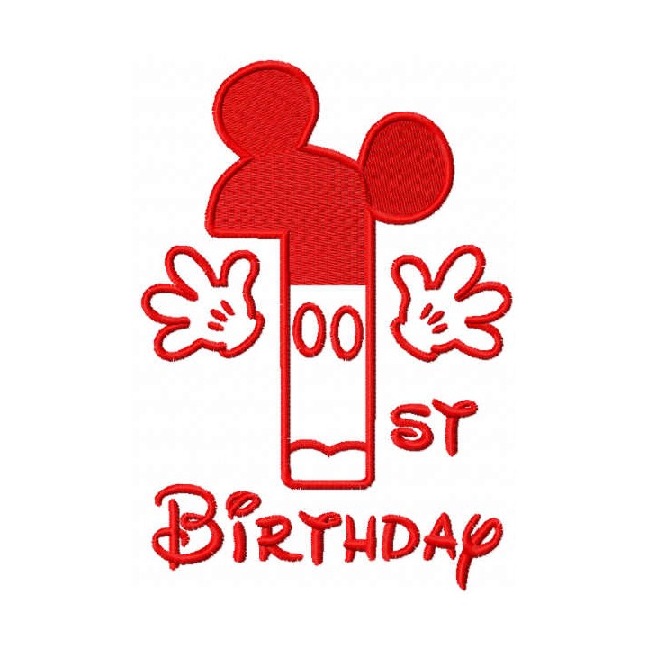 First birthday Mickey red color embroidery design - Embroidery Design