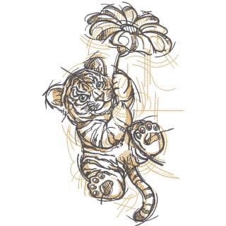 Tiger cub flying on a flower embroidery design - Embroidery Design