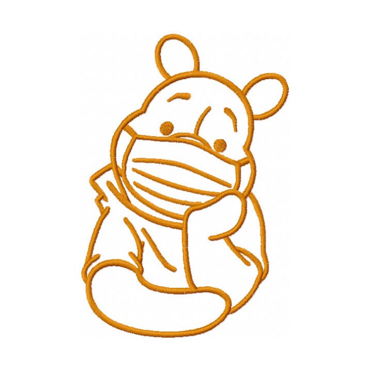 Pooh in mask one colored embroidery design - Embroidery Design