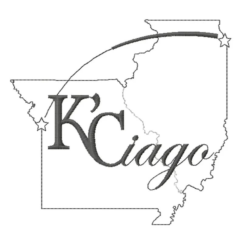 KaCiago logo embroidery design featuring a stylized basketball emblem on a textured fabric background.