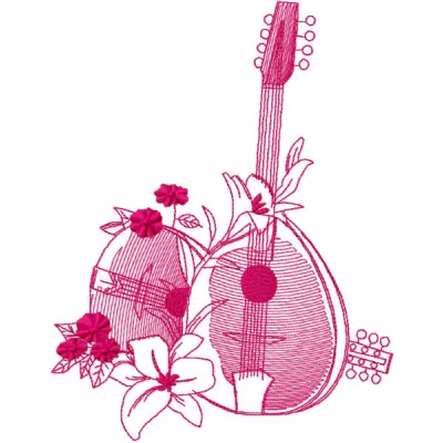 Mandolin & Lily Stitching Pattern - Oriental Design