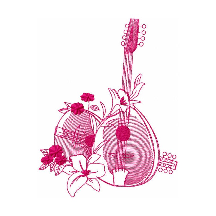 Mandolins and lilies one colored embroidery design - Embroidery Design