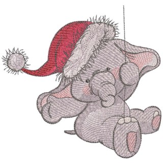 Elephant Christmas time embroidery design - Embroidery Design