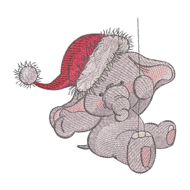 Elephant Christmas time embroidery design - Embroidery Design
