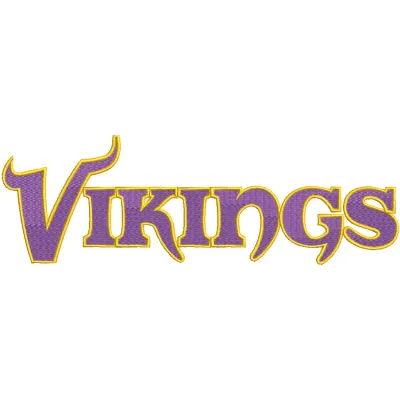 Embroidery design of the Minnesota Vikings Wordmark Logo showcasing bold purple and gold lettering.