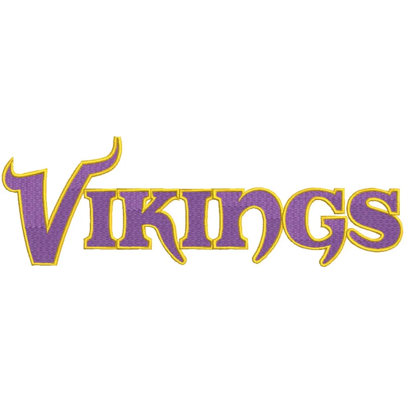 Embroidery design of the Minnesota Vikings Wordmark Logo showcasing bold purple and gold lettering.