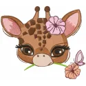 Charming Baby Giraffe with Flower Embroidery Design
