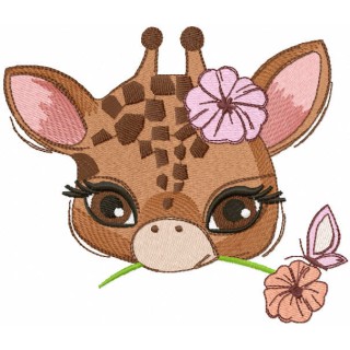 Baby giraffe with flower embroidery design - Embroidery Design