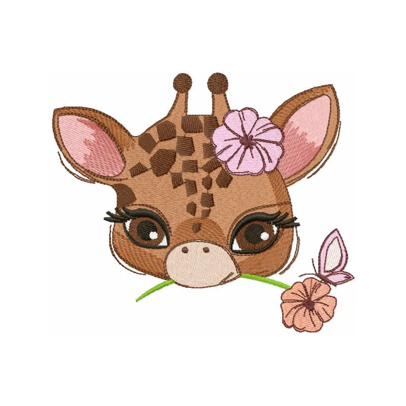 Charming Baby Giraffe with Flower Embroidery Design