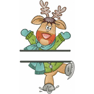 Deer ice skating monogram embroidery design - Embroidery Design