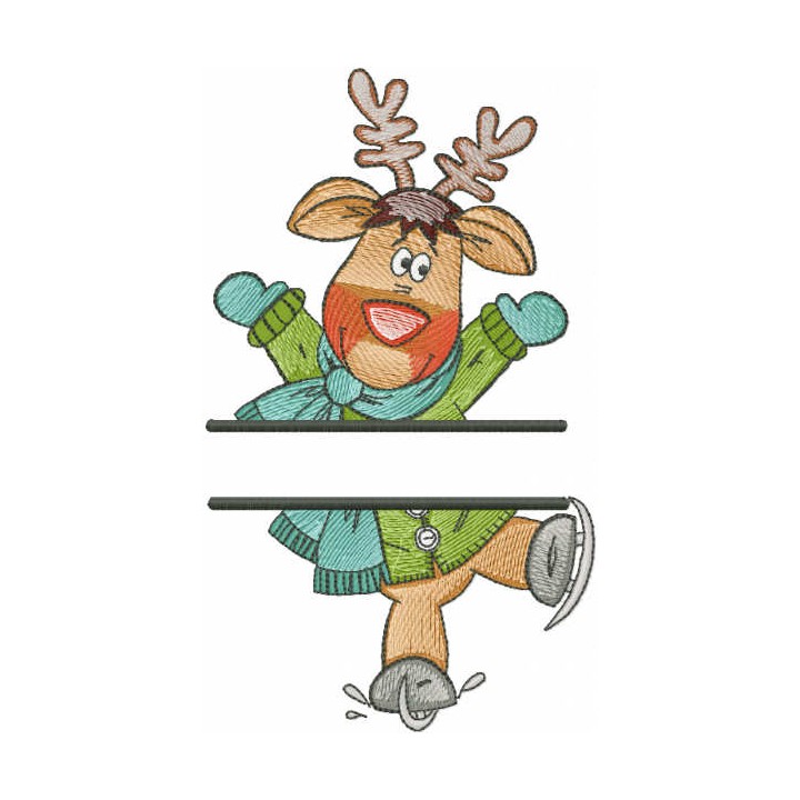 Deer ice skating monogram embroidery design - Embroidery Design
