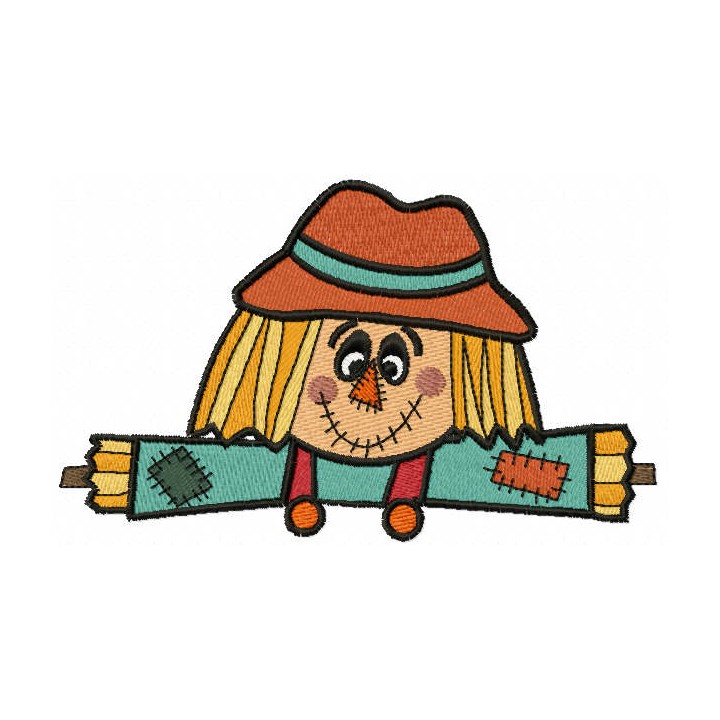 Smiling patchwork scarecrow embroidery design - Embroidery Design