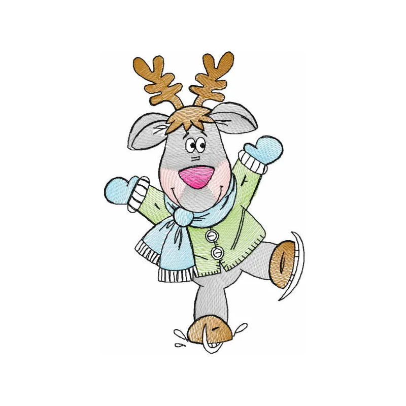 Tattered Winter Deer Embroidery - Woodland Animal Design