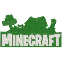 Embroidery design featuring a Minecraft gaming village with iconic blocks and structures, showcasing pixelated style.