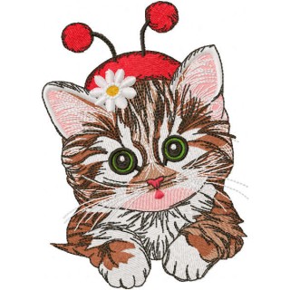 Cute kitten in ladybug costume embroidery design - Embroidery Design