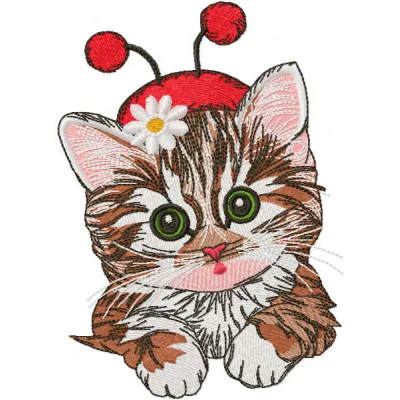Kitten in Ladybug Costume Stitching Pattern