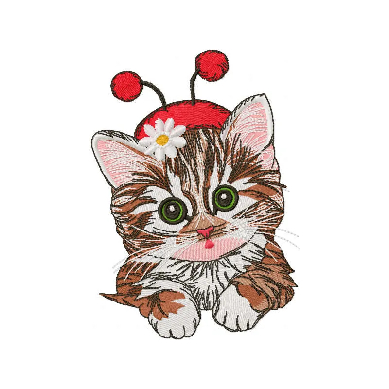 Kitten in Ladybug Costume Stitching Pattern