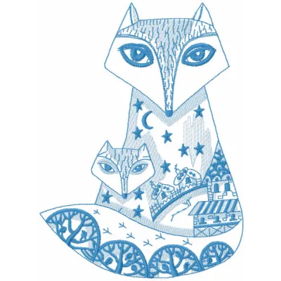 Charming Patterned Fox Family Embroidery Design