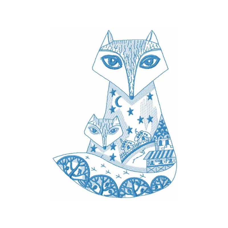 Charming Patterned Fox Family Embroidery Design