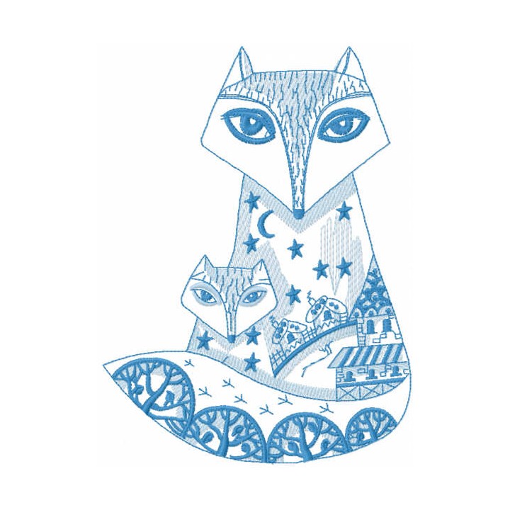 Patterned fox family embroidery design - Embroidery Design