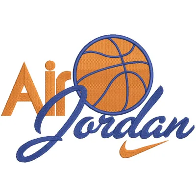 Air Jordan logo embroidery design featuring the iconic silhouette in detailed stitching on a fabric background.