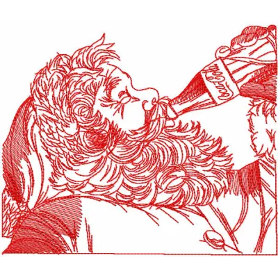 Santa with Coca Cola Redwork Stitching Pattern