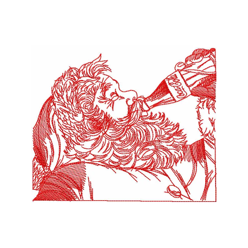 Santa with Coca Cola Redwork Stitching Pattern