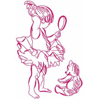 Ballerina with teddy toy embroidery design - Embroidery Design
