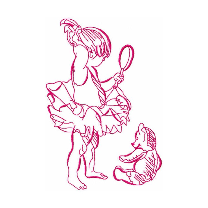 Ballerina with teddy toy embroidery design - Embroidery Design
