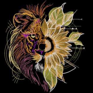 Lion vs sunflower embroidery design - Embroidery Design