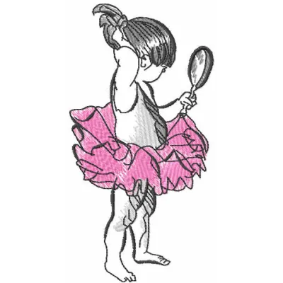 Ballerina Mirror Reflection Embroidery Design - Dancing Art