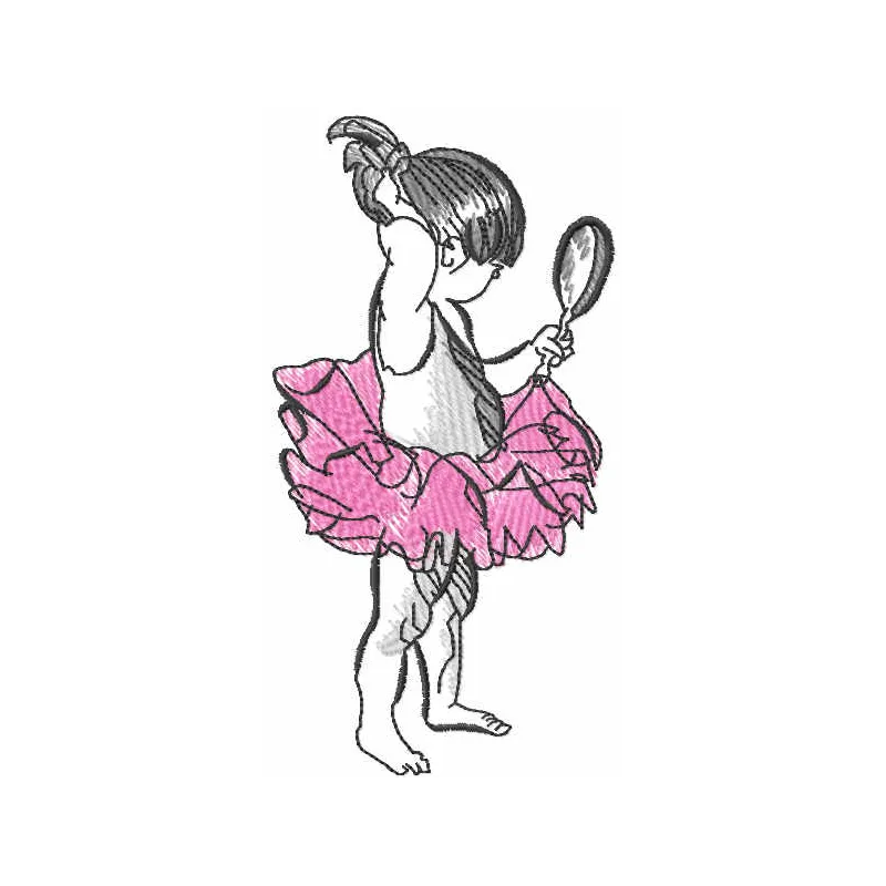 Ballerina Mirror Reflection Embroidery Design - Dancing Art