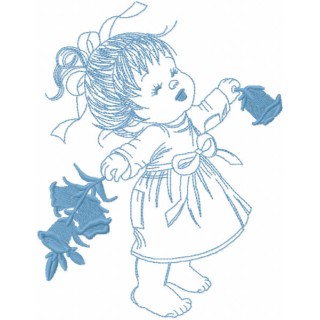 Happy baby girl with flowers embroidery design - Embroidery Design