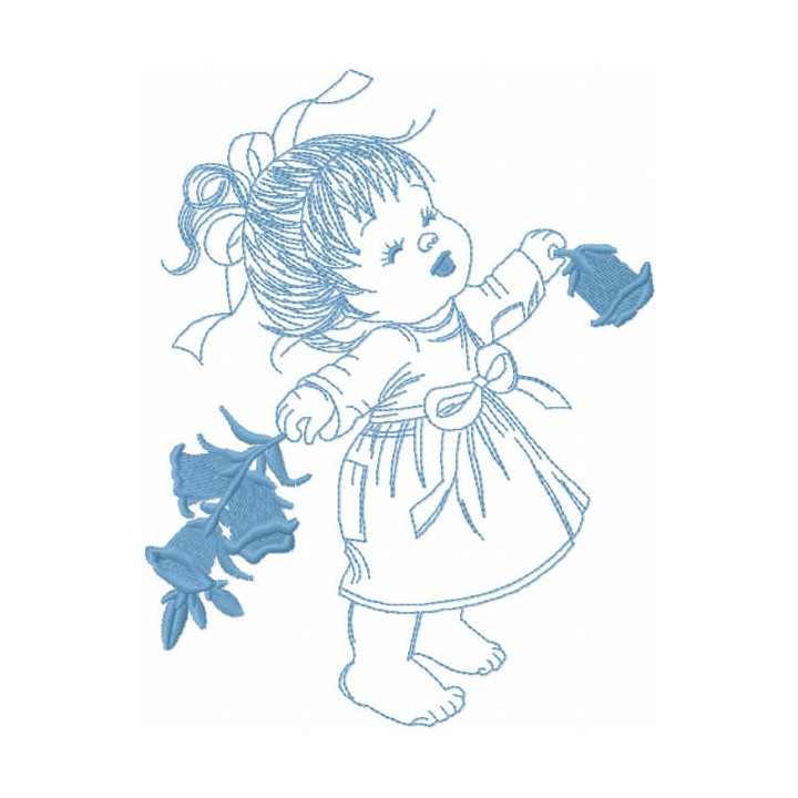 Happy baby girl with flowers embroidery design - Embroidery Design