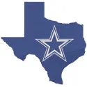 Dallas Cowboys state background logo embroidery design featuring a blue and white star emblem on fabric.
