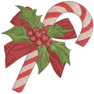 Christmas candy cane with wreath embroidery design - Embroidery Design
