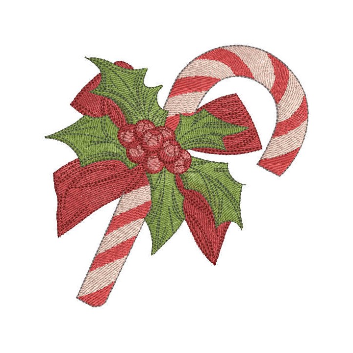 Christmas candy cane with wreath embroidery design - Embroidery Design