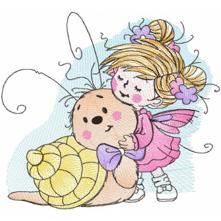 Tattered Fairy and snail embroidery design - Embroidery Design