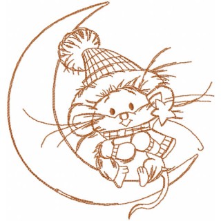 Mouse and crescent one colored embroidery design - Embroidery Design