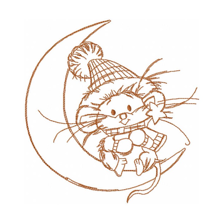 Mouse and crescent one colored embroidery design - Embroidery Design