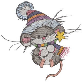 Mouse in a knitted hat embroidery design - Embroidery Design