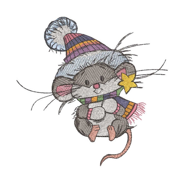 Mouse in a knitted hat embroidery design - Embroidery Design