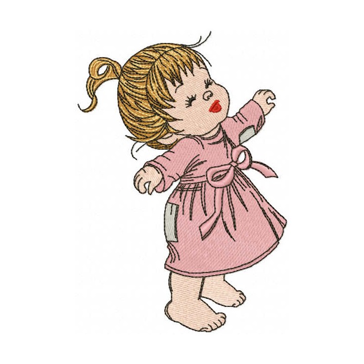 Happy baby girl without shoes embroidery design - Embroidery Design