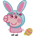 Funny pig bunny ears Easter egg embroidery design featuring playful colors and whimsical patterns, ideal for Easter crafts.