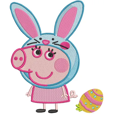 Funny pig bunny ears Easter egg embroidery design featuring playful colors and whimsical patterns, ideal for Easter crafts.