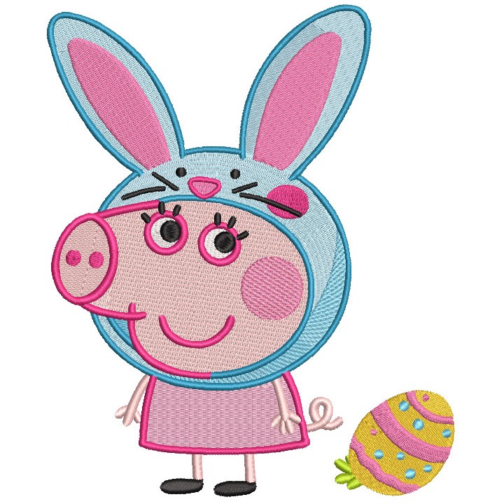 Funny pig bunny ears easter egg embroidery design - Embroidery Design