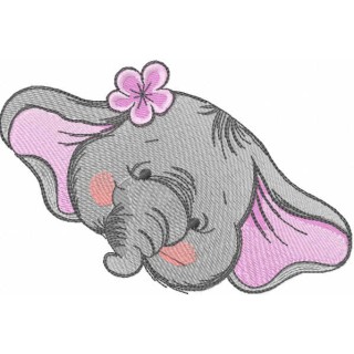Elephant with pink flower embroidery design - Embroidery Design